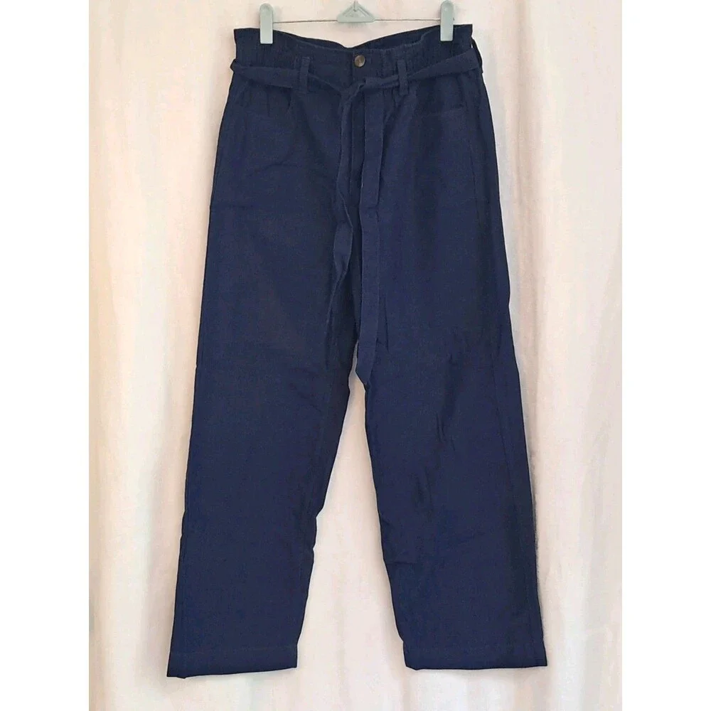 NEW J. Crew Twill Paper Bag Full Length Pant Dark Blue Cotton Belt CL241 Size 8